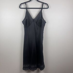 Vintage Sears Womens Nylon Lace Slip Black USA Size 36 Tiered Hem Whimsygoth